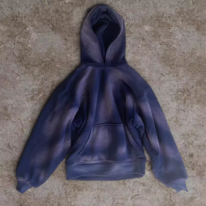 เสื้อฮู้ดดี้สีเทาแบบย้อมสีเอซิดทรงโอเวอร์ไซส์สำหรับผู้ชาย แต่งลายเพ้นท์สเปรย์ กระเป๋าจิงโจ้ สไตล์วินเทจ สตรีทแวร์ - Product Image 6