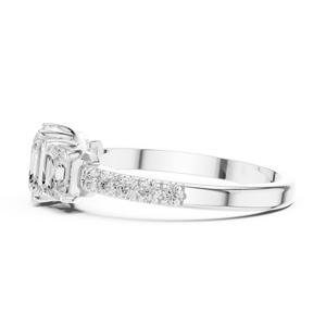 Anillo de diamantes cultivados en laboratorio con corte Asscher múltiple y engaste de garras, certificado GRA, hecho a mano, con diamantes de corte redondo pavé, joyería para niñas y mujeres. - Product Image 2