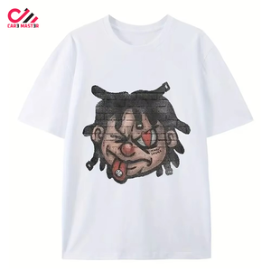T-shirt à manches courtes pour homme CARE MASTER, imprimé dessin animé blanc, col rond, style streetwear, coupe classique, 100% coton jersey - Product Image 1
