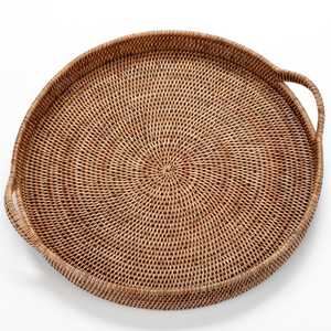 Plateau de service en rotin tressé, best-seller, avec poignées, pour café, collations, petit-déjeuner, plateau de service en canne pour la cuisine et la table - Product Image 1