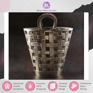 Vase à fleurs en aluminium plaqué argent, design à motifs de carreaux, en forme de panier, vendu en gros par un vendeur indien à bas prix - Product Image 3