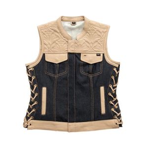 เสื้อกั๊กมอเตอร์ไซค์ผู้หญิงผ้ายีนส์และหนัง - Product Image 1