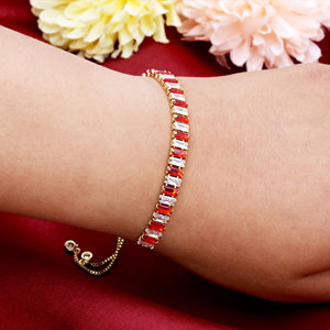 Pulsera de tenis de plata de ley 925 chapada en oro con circonitas rojas y blancas para mujer, cadena ajustable con cristales baguette - Product Image 6