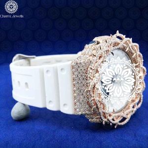 Montre de luxe pour homme Charm_Jewells, boîtier carré en acier inoxydable, résistance à l'eau 10 bars, date automatique, bracelet en silicone blanc, mécanique - Product Image 1