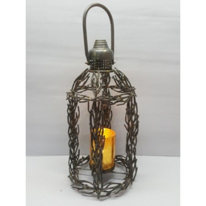 Lanterne en métal porte-bougie en forme de colonne avec poignée, objet de décoration pour le salon - Product Image 1