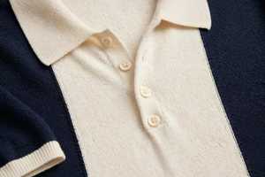 Chemise décontractée pour homme en maille unie 100 % polyester, grande taille, manches courtes, col blanc, boutonnée, bleu marine - Product Image 5