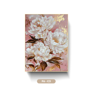 Toile murale florale, pivoines blanches, accents dorés, cadre en bois, impression de style classique, peinture sur toile F6-C3, peinte à la main - Product Image 1