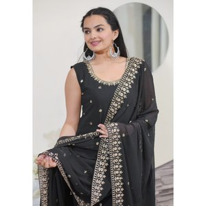 Impresionante secuencia bordada mono de fiesta hermoso traje Sharara para ocasiones especiales - Product Image 3