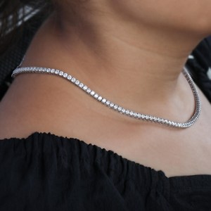 Teardrop 5mm Round Cut Moissanite Tennis Chain Necklace Iced Out 925 Sterling <b>Silver</b> Hip Hop <b>Choker</b> For Unisex Party Jewelry - Product Image 2
