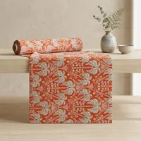 Tissu en coton rouge brodé de qualité supérieure avec broderie de palmiers tropicaux blancs pour vêtements de plage et housses de coussin