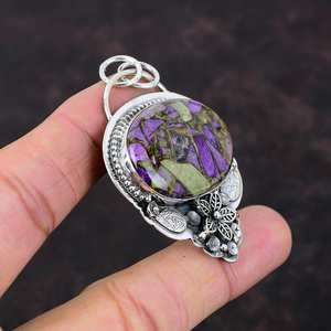 Handmade Copper Purpurite Pendant Sterling Silver Flower Jewelry Natural <b>Purple</b> Gemstone Necklace For Women - Product Image 4
