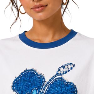 Camiseta Blanca Extra Grande Personalizada para Mujer con Estampado Gráfico de Flor de Hibisco Azul, Camiseta Casual de Algodón para Verano, Personalizada OEM ODM al por Mayor - Product Image 5