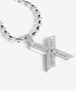 Pendentif lettre NAVKAR DIAMONDS X plaqué rhodium or/argent, diamant rond taille brillant serti en canal, cadeau unisexe tendance - Product Image 1