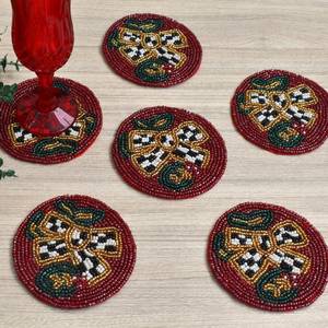Handmade Beaded <b>Coasters</b> for Drinks or Coffee <b>Table</b>, Set , Christmas <b>Coasters</b> for Farmhouse Style <b>Table</b>, Decorative - Product Image 1