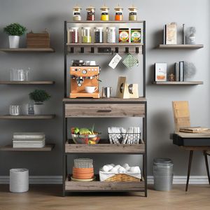 Mobiletto da Cucina a 5 Ripiani con Cassetti Scorrevoli per Forno a Microonde, Scaffale per Pasticceria con Prese Elettriche, Bar Caffè - Organizzazione Cucina - Product Image 3