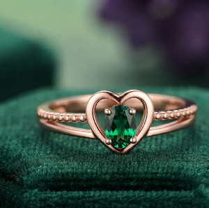 Bague de mariage romantique en argent sterling 925 plaqué or rose en forme de cœur avec pierre précieuse verte en zircon pour femmes - Product Image 1