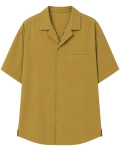 Customized Mustard Oversized Casual Men <b>Shirt</b> <b>Half</b> Sleeve Cuban Collar <b>Button</b> Up Loose Fit Summer Beach Streetwear Fashion Top - Product Image 1