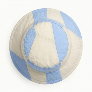 Chapeau Bob Unisexe Personnalisé Bicolore Beige et Bleu en Toile – Style Décontracté Printemps-Été pour Adulte - Product Image 4