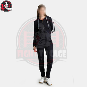 Solid Black Casual Wear Women Comfort <b>Crop</b> <b>Tops</b> Tracksuits For Ladies Hoodie With Stylish Jogger Pants For Active Wear Sets - Product Image 6