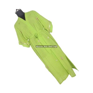 KL019 Beautiful Vintage Sari Kimono Long Robe Vintage Summer Floral Print Bohemian Oversized Full Length Sleeve Holiday Vintage - Product Image 1