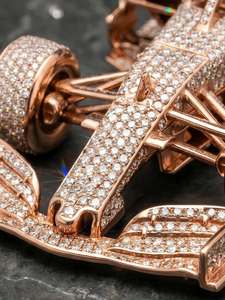 S925 Rose Gold Plated Sterling <b>Silver</b> Car Racing <b>Charm</b> Pendant with Moissanite Statement Jewelry Gift - Product Image 4