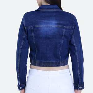 Veste en jean courte décontractée pour femme, col rabattu, fermeture en coton, manches longues, style printemps - Product Image 4