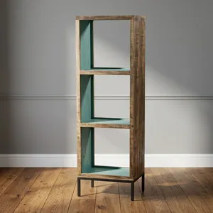 Étagère rustique en bois et fer à 3 cubes avec étagères ouvertes et finition vieillie pour le rangement dans le salon - Product Image 4
