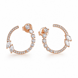 Pendientes de Oro de 18K con Diamantes Cultivados en Laboratorio, Corte Marquesa y Redondo, Diseño de Círculo Abierto |   Elegante Joyería Fina, Regalo para Mujer, Uso Diario, Día de Boda - Product Image 1
