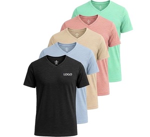 T-shirt pour homme 100% coton, col en V, manches courtes, tricoté, respirant, séchage rapide, logo personnalisé, vêtements décontractés, haute qualité - Product Image 1