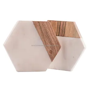 Custom Size Marble Board Coaster Round And Square Wooden Coasters For Drinks Cup Marble And Acacia Wood Coaster