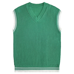 Custom Men's Solid Color Anti-shrink Front Logo V-neck Base Knit Sleeveless Pullover Sweater <b>Vest</b> Spring - Product Image 5