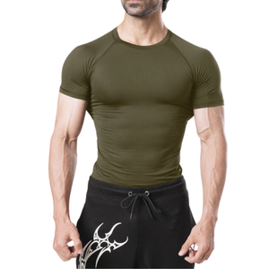 New Wholesale <b>Men's</b> Solid Pattern Compression <b>T</b>-<b>Shirts</b> <b>Cool</b> Dry Gym Fitness Training Tops Short Sleeves 260 Grams Fabric Weight - Product Image 1