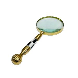 Loupe de poche en laiton de 4 pouces avec poignée décorative incrustée |   Loupe de lecture et d'inspection en verre optique - Product Image 1