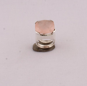 Natural Rose <b>Quartz</b> Cushion <b>Ring</b> 925 Sterling Silver Jewelry Square Pink Gemstone <b>Ring</b> Vintage Style Statement <b>Ring</b> for Women - Product Image 1