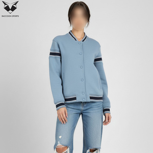 Light Blue Color Newest Premium Quality Best Supplier Contrast Color <b>Single</b> Breasted Casual College Baseball Varsity Jackets - Product Image 3
