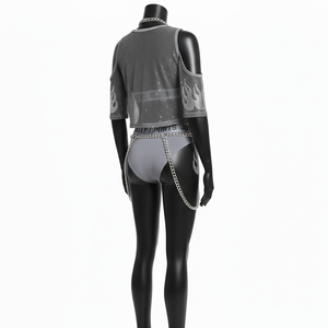 ชุดว่ายน้ำพรีเมียมผ้าโพลีเอสเตอร์ผสมสแปนเด็กซ์สีเทา ผ้าตาข่ายยืดหยุ่น ประดับโลโก้แบบรีดร้อนด้วยคริสตัล สำหรับผู้หญิง - Product Image 5