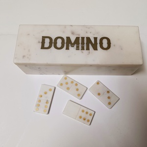 Nouvelles tuiles de dominos en marbre faites à la main avec points dorés incrustés, coffret cadeau de luxe, ensemble de tuiles de dominos avec boîte de rangement blanche - Product Image 5