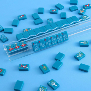 Premium Teal Blue American <b>Mahjong</b> <b>Set</b> Unique Engraved Ski Winter Tiles Professional Custom <b>Mahjong</b> Game <b>Set</b> - Product Image 6