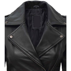 Black Asymmetrical 100% Real Lambskin Leather Motorcycle <b>Jacket</b> for Women Slim-Fit Classic Lapel Collar - Product Image 5