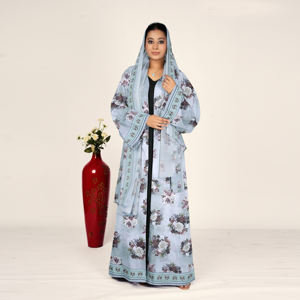 Abaya de Chifón Estampada con Pañuelo para la Cabeza, Frente Abierto, Manga Larga, Ropa Islámica Modesta para Mujer, Atuendo de Estilo Árabe Contemporáneo - Product Image 5