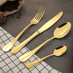 Ensemble de couverts en or mat, acier inoxydable, couteau, fourchette, cuillère à long manche, vaisselle, couverts de table, pour hôtel, restaurant, utilisation sur table - Product Image 3