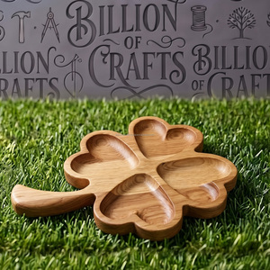 <b>Wooden</b> Clover Shaped Storage Tray With 4 Compartments Carved Design For Table Use <b>Varnished</b> Finish - Product Image 1
