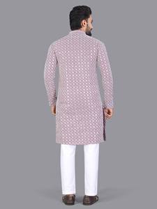 HENIXA CREATION Traje Tradicional Afgano de Piel Sintética con Diseño Chikankari Schifli, Corte Ajustado, Secado Rápido, para Hombre, Invierno y Verano - Product Image 5