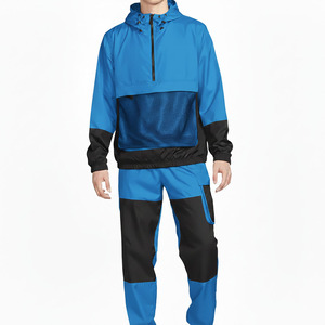 Ensemble de survêtement pour homme en polyester noir, à capuche, avec fermeture éclair sur le devant, imperméable, respirant, léger, streetwear, deux pièces, automne - Product Image 3
