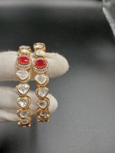 bangles in <b>red</b> doublet and polki stone with gold layered in 925 silver jewelry handmade bangles for bridal traditional jewelry - Product Image 5