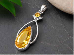 Natural Citrine Silver Pendant, 925 Sterling Silver Pear Cut Citrine <b>Necklace</b>, Handmade November Birthstone Jewelry, - Product Image 2