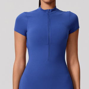 Women Comfortable Breathable Four-Way Stretch Eco-Friendly Spandex/Cotton Quarter-zip <b>Bodysuits</b> Everyday Wear OEM ODM Export - Product Image 5
