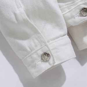 แจ็คเก็ตยีนส์ผู้ชายคุณภาพสูงแบบเรียบ สีขาว ผ้าฝ้าย 100% เป็นมิตรกับสิ่งแวดล้อม ระบายอากาศได้ดี แห้งเร็ว - Product Image 3