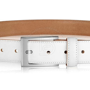 Cinturón Formal de Cuero Genuino Blanco con Hebilla Rectangular Plateada, Diseño Duradero de Una Sola Pieza en Cuero Vacuno Sólido - Product Image 4