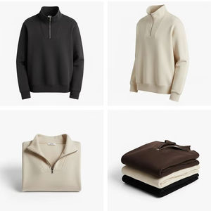 Fashion Men's Half Zip Brown Mock Neck Sweatshirt Casual Long Sleeve Fleece <b>Pullover</b> <b>Jumper</b> Daily Wear Top - Product Image 1